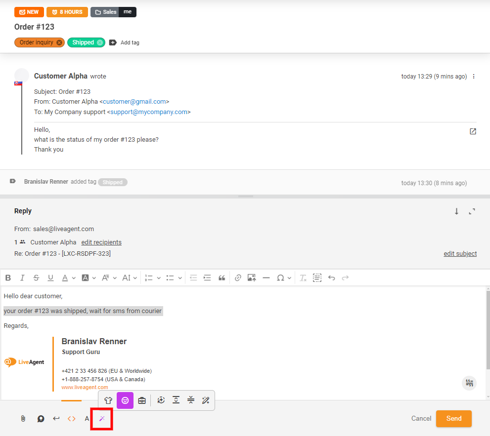 Screenshot of the AI Answer Assistant button in the chat view