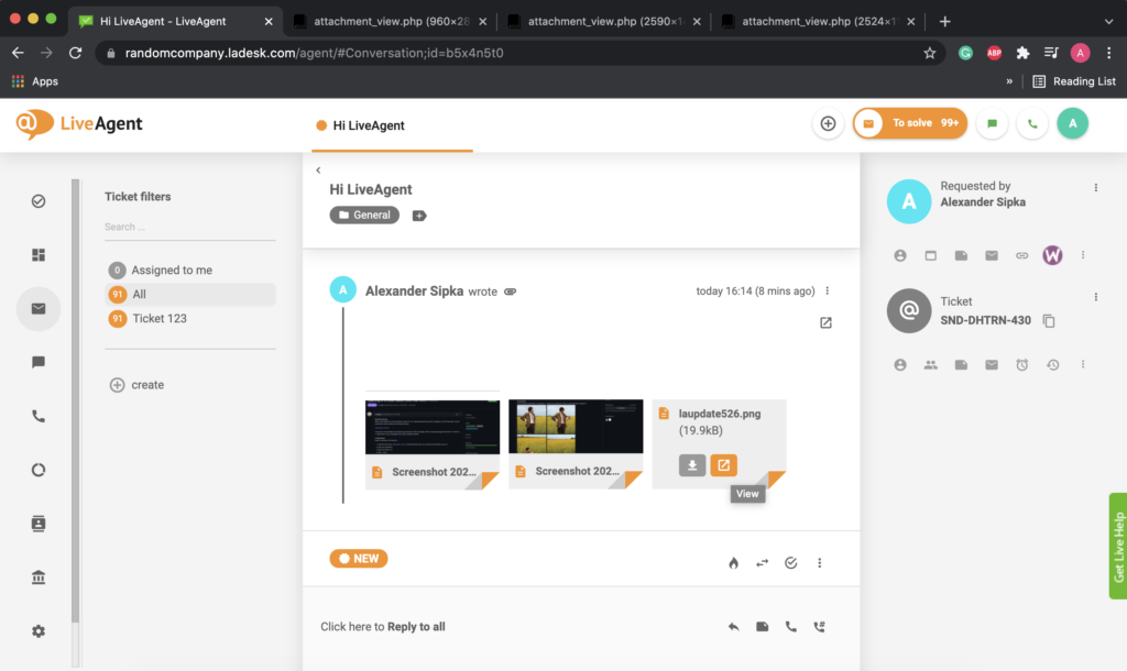 Přílohy ve webovém prohlížeči otevřené v několika kartách