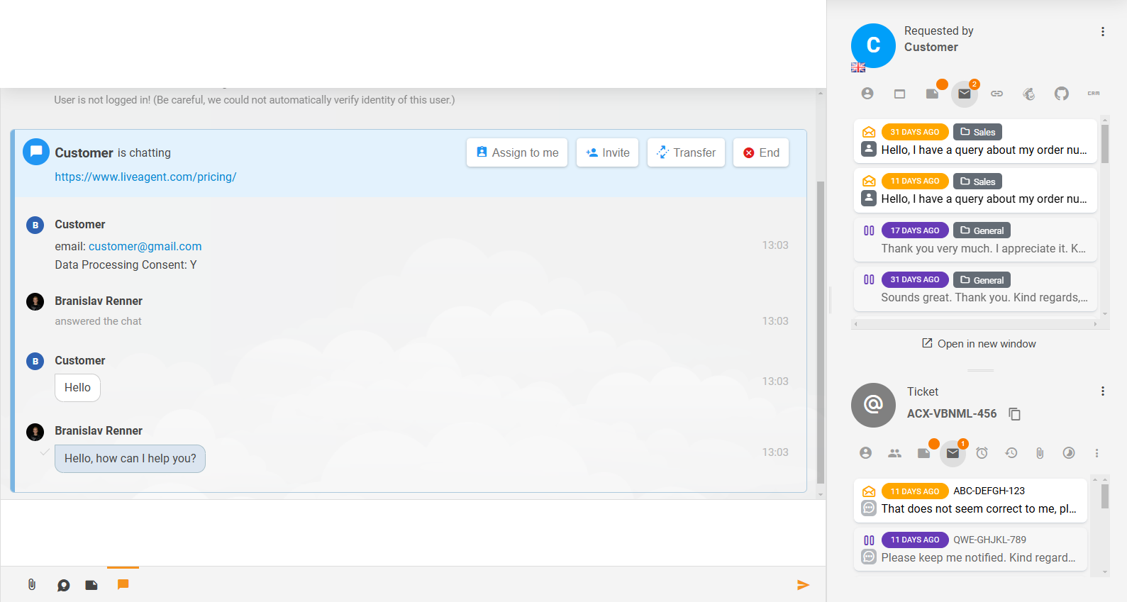 Vylepšený obsah lístku a související sekce v LiveAgent