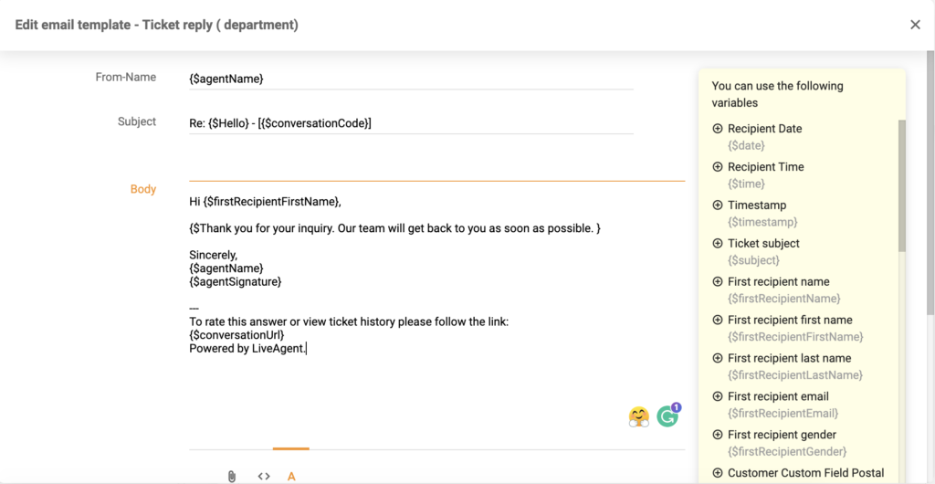 Nový editor šablon v LiveAgent 5.26