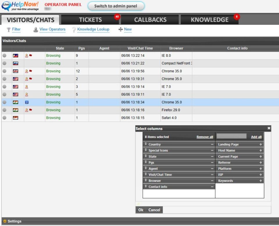 LiveHelpNow dashboard chatu