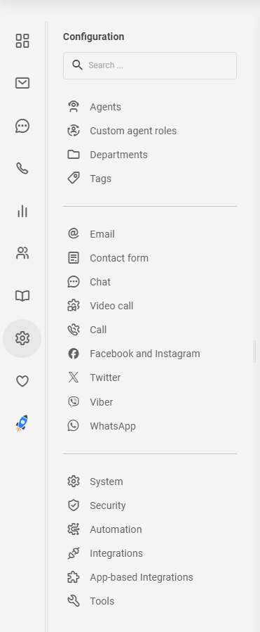 Seznam ikon v menu LiveAgent