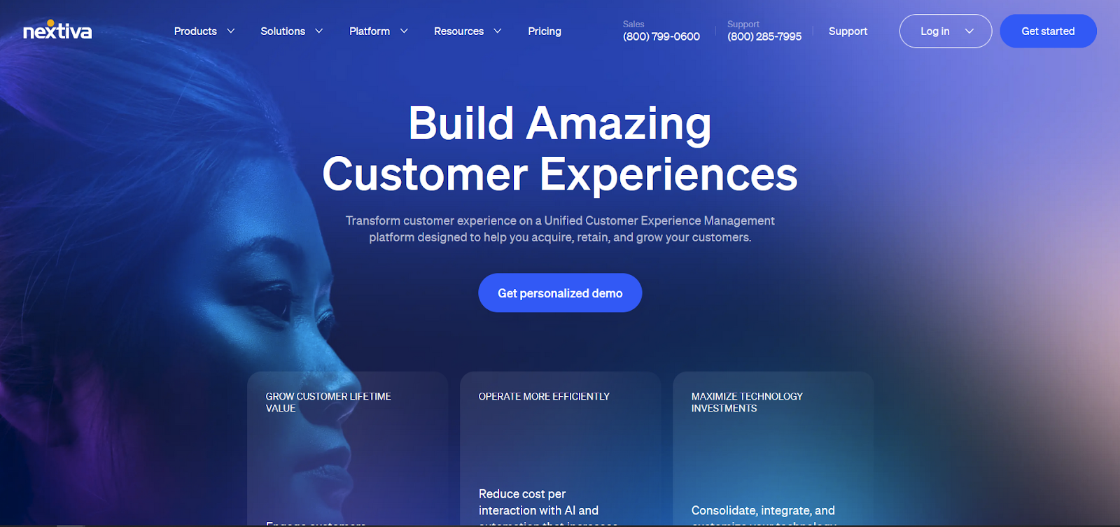 Domovská stránka software call centra Nextiva