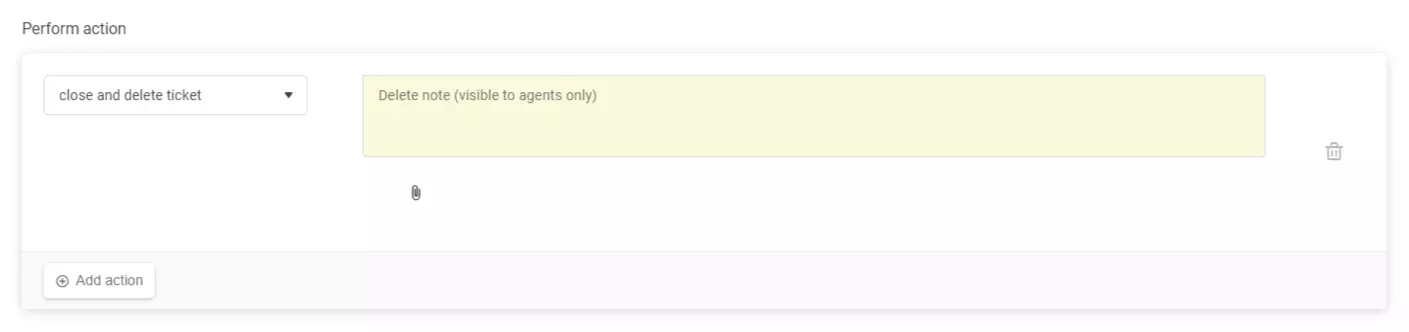 Automatické nastavení pravidla zobrazující akci 'uzavřít a odstranit lístek' v LiveAgent