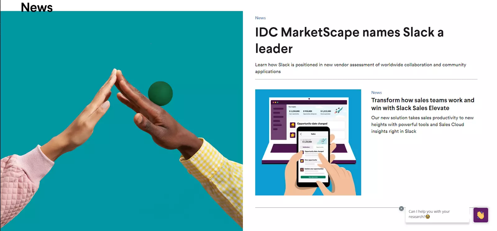 Snímek stránky blogu Slack