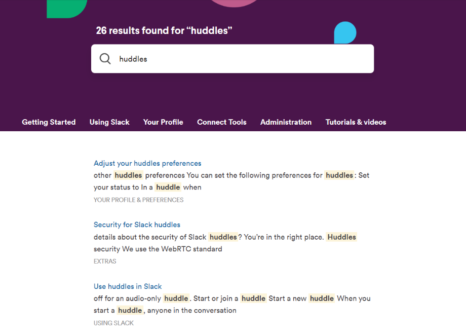 Funkce vyhledávání znalostní báze Slack