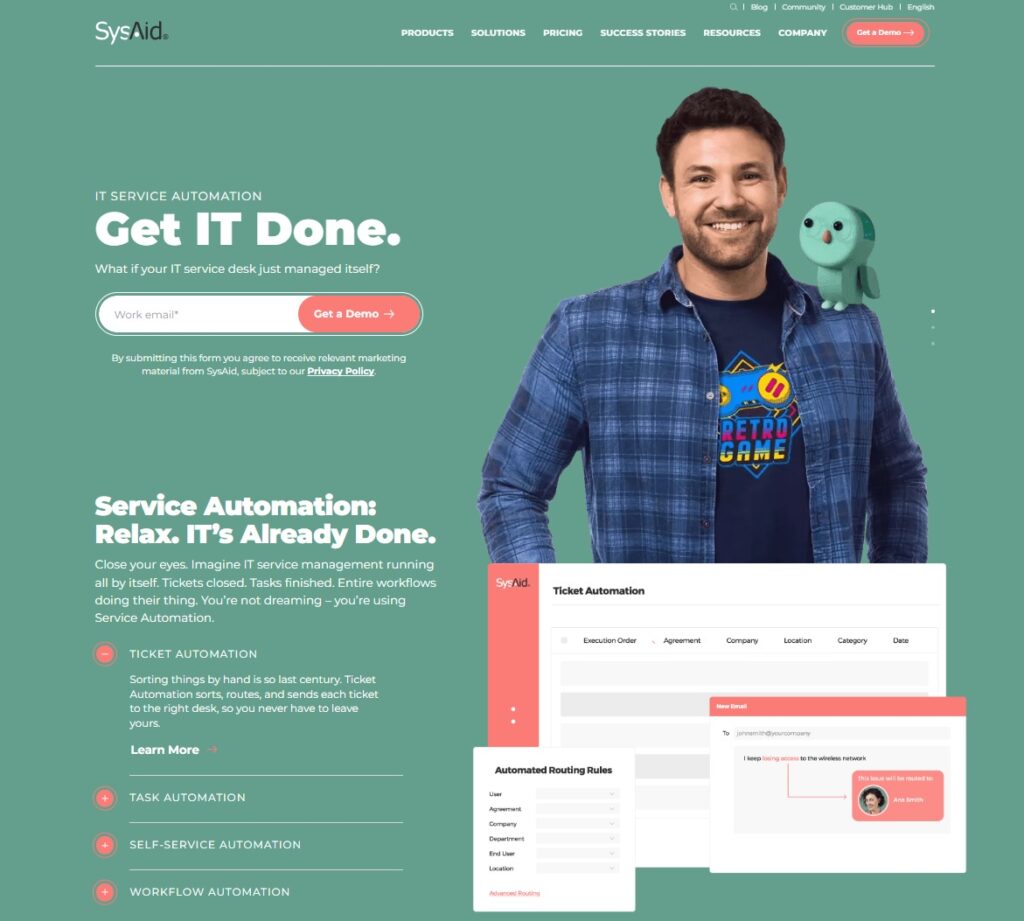Obrázek domovské stránky SysAid - software pro správu všech služeb pro IT profesionály