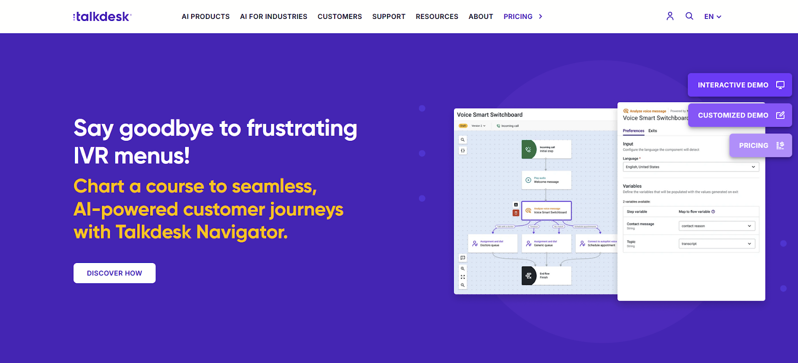 Domovská stránka software call centra Talkdesk