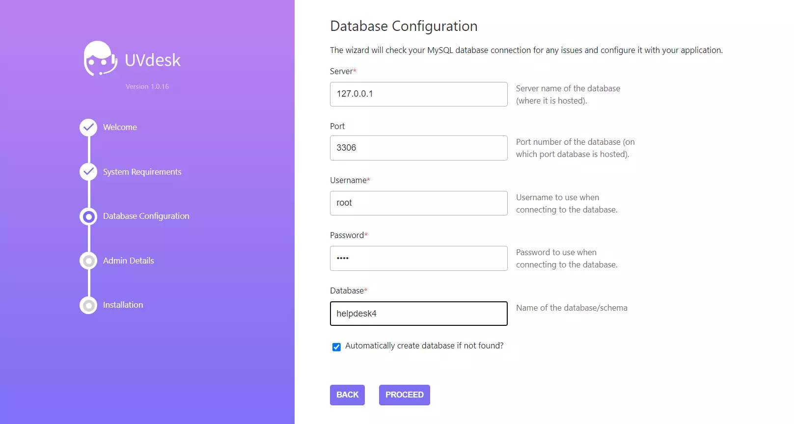 Příklad průvodce instalací UVdesk