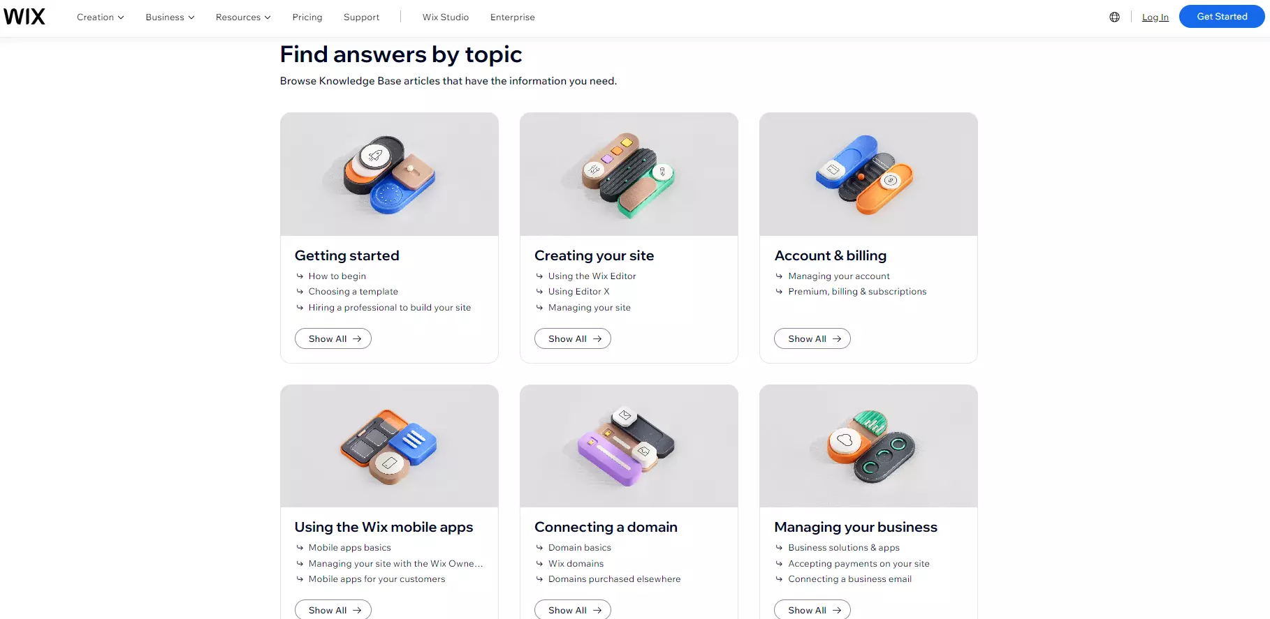 Kategorizace znalostní báze Wix