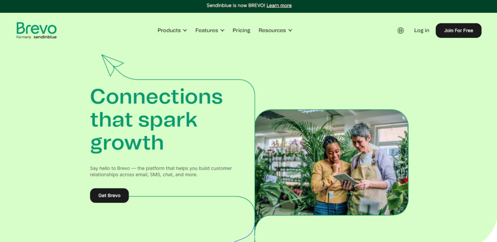 Domovská stránka Brevo, software pro správu e-mailů s marketingovými funkcemi