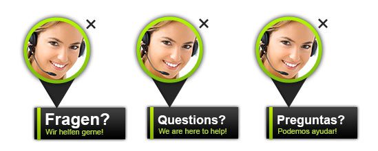 Příklad widgetu chatu ve více jazycích