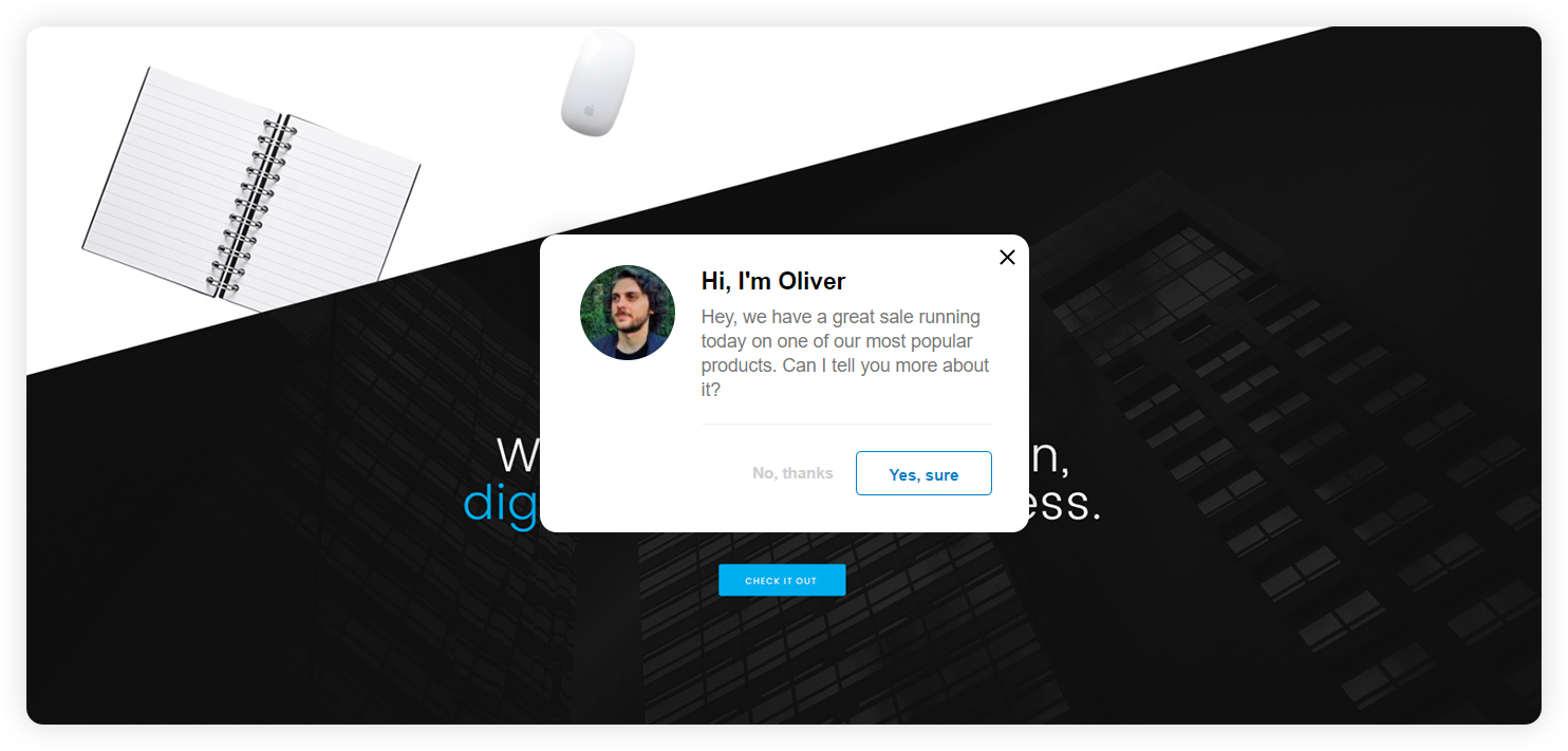 Příklad proaktivní pozvánky do podnikového chatu
