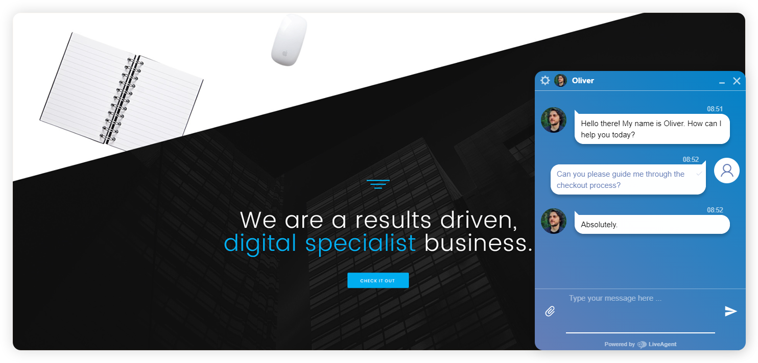 Příklad konverzace podnikového live chatu