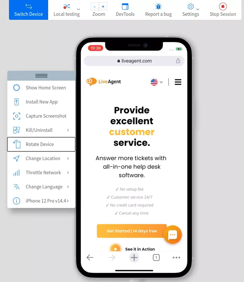 Simulace stránky BrowserStack