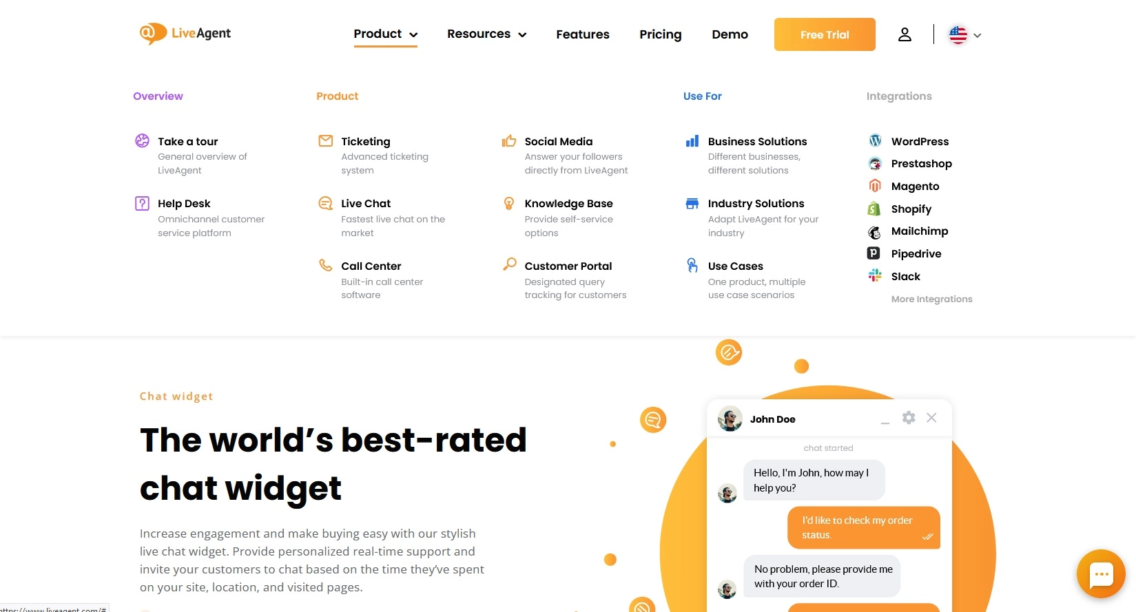 Možnosti a informace o produktu LiveAgent