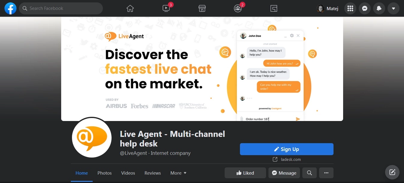 LiveAgent – Stránka na Facebooku