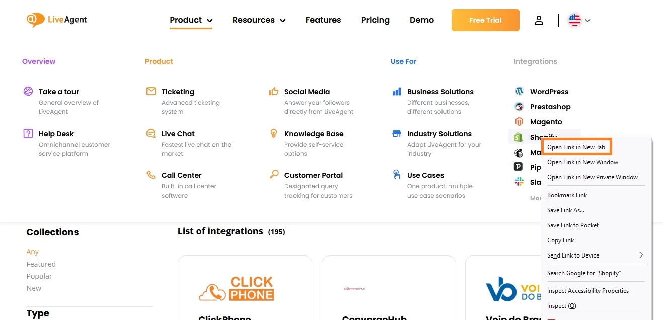 Příklad nové karty na stránce LiveAgent