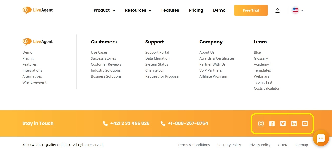 Příklad ikon sociálních médií - LiveAgent