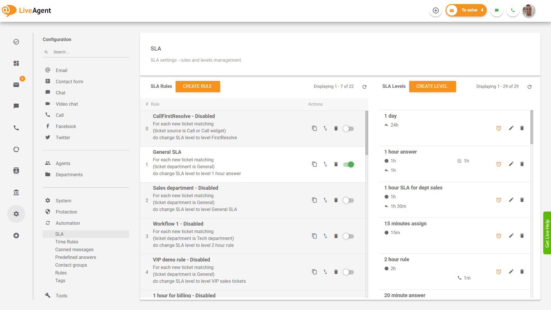 Časová pravidla v LiveAgent
