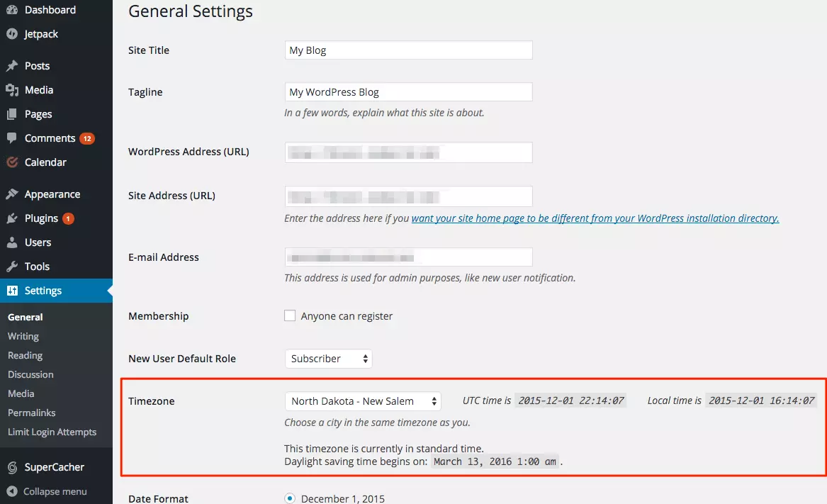 Nastavení časového pásma WordPress