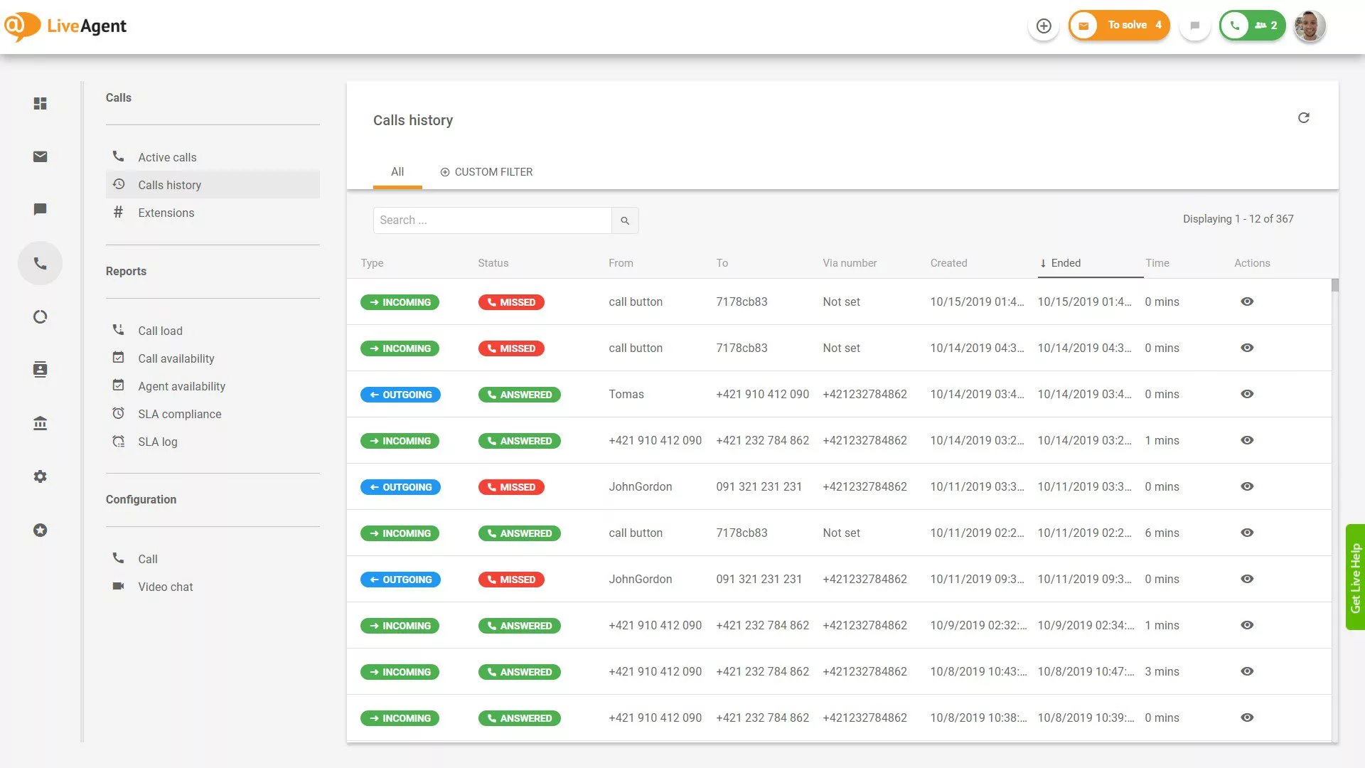 Přehled call centra LiveAgent