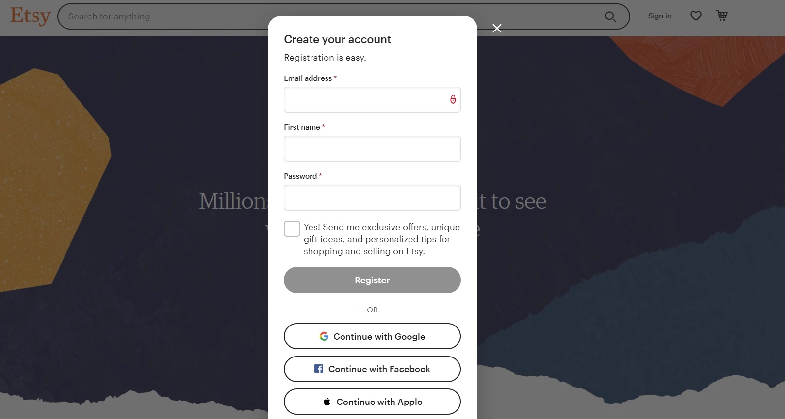 Registrace obchodu na Etsy