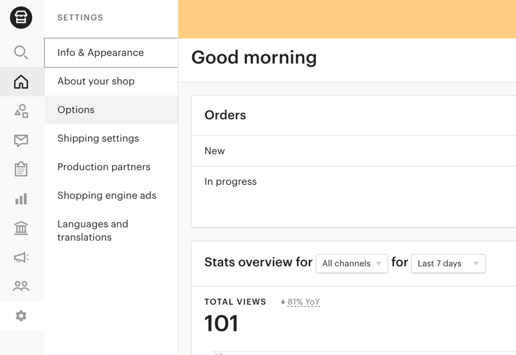 Řídicí panel Shop Manageru Etsy