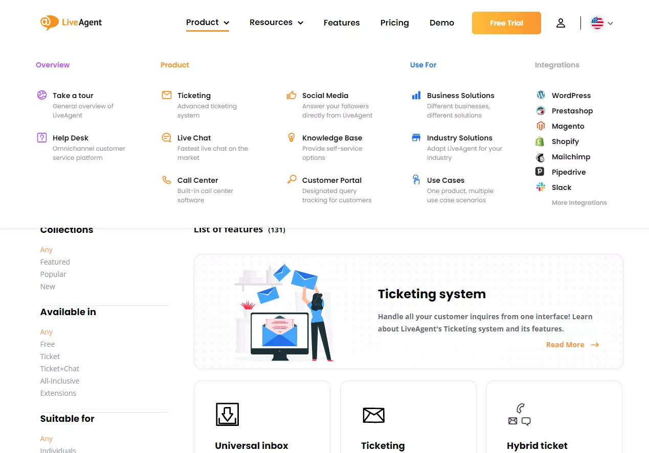 Hlavní a boční záhlaví LiveAgent