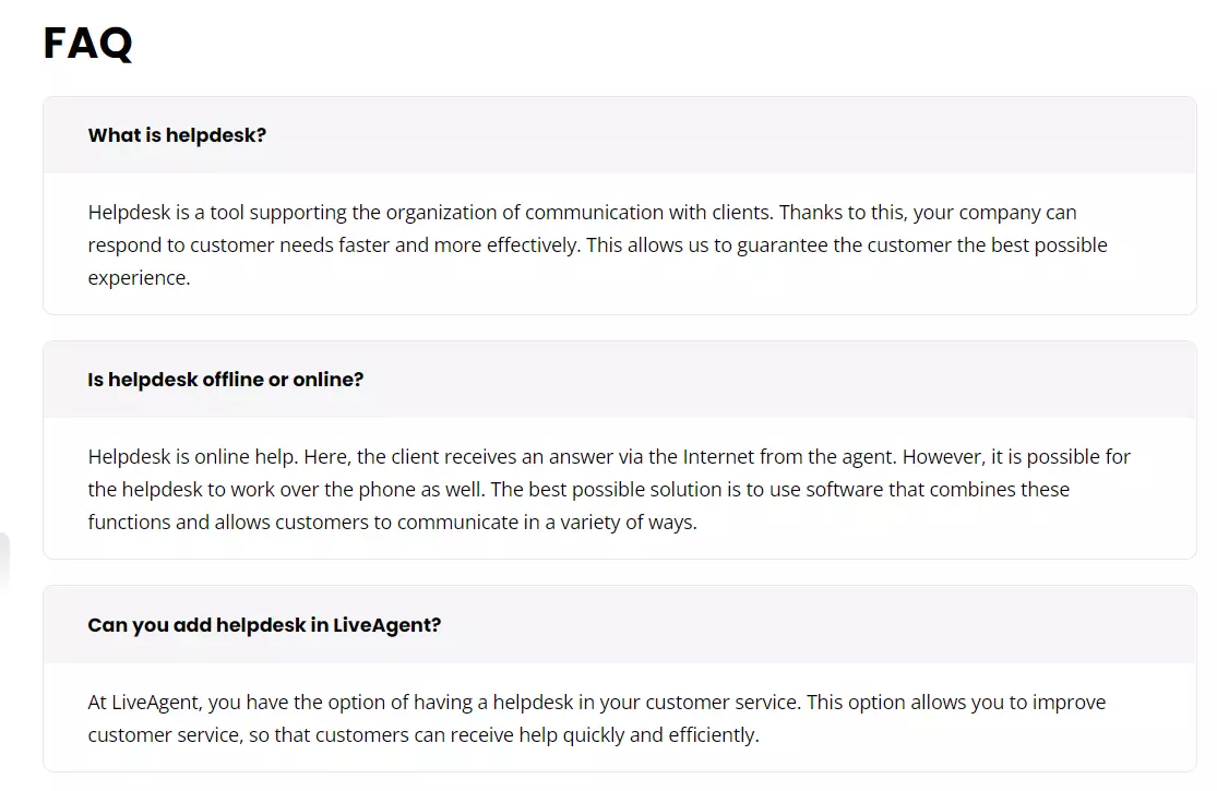 Příklad FAQ LiveAgent