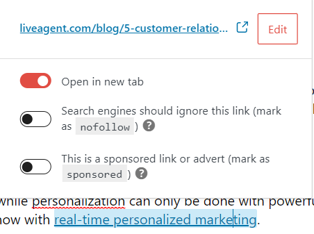 Příklad interního odkazu Liveagent