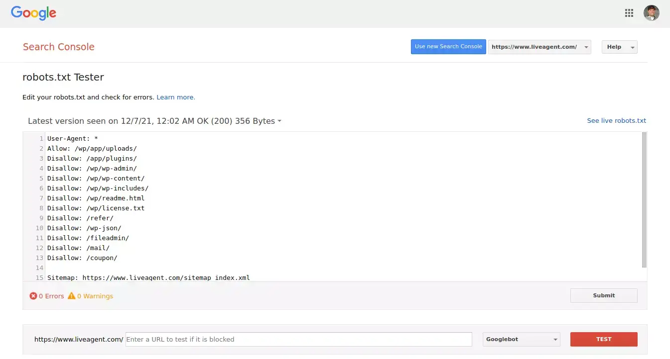 Nástroj pro testování robots.txt
