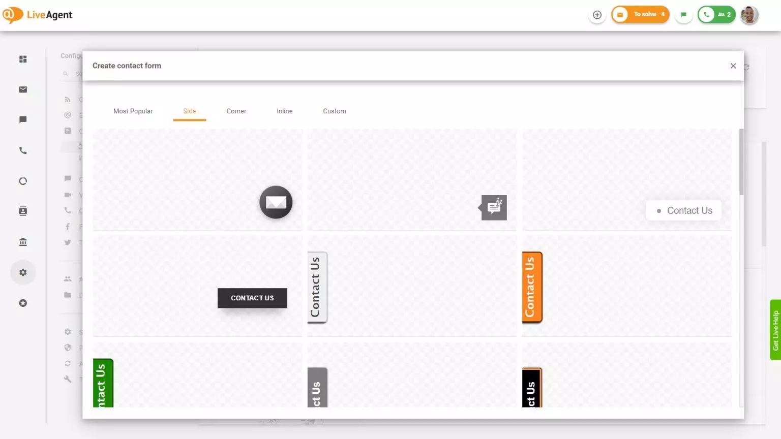 Boční kontaktní formulář LiveAgent