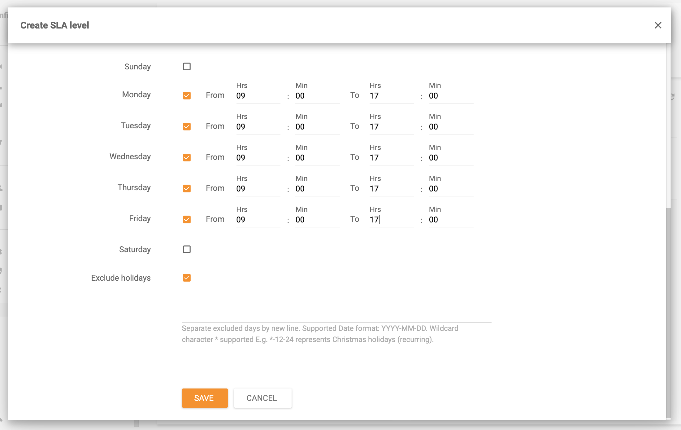 Příklad kancelářské doby LiveAgent