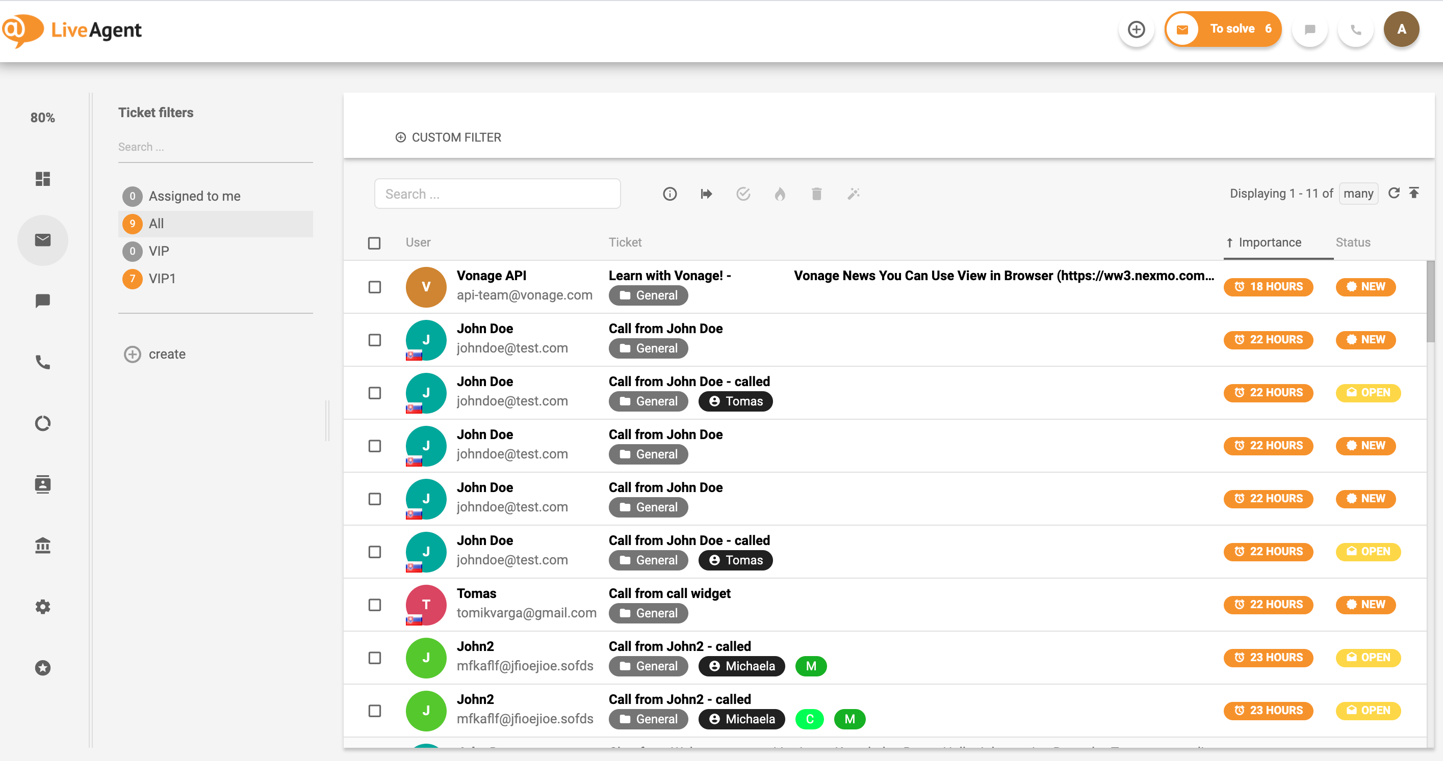 LiveAgent – Všechny lístky – Univerzální doručená pošta
