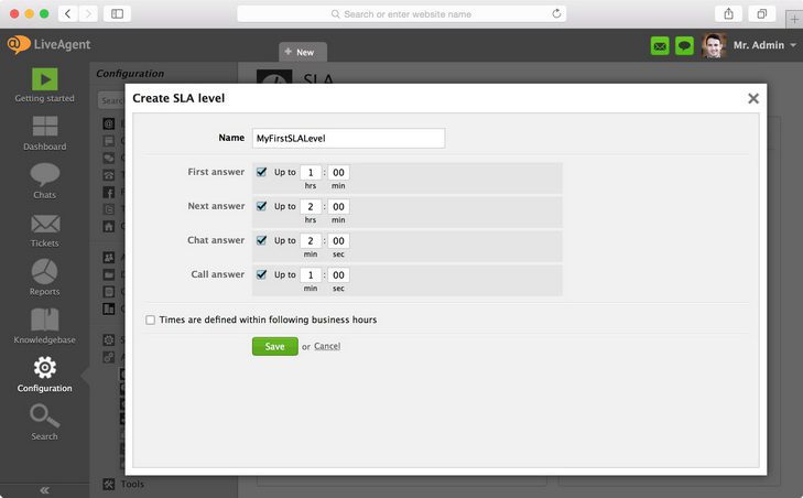 Jak vytvořit úroveň SLA a definovat požadovanou akci