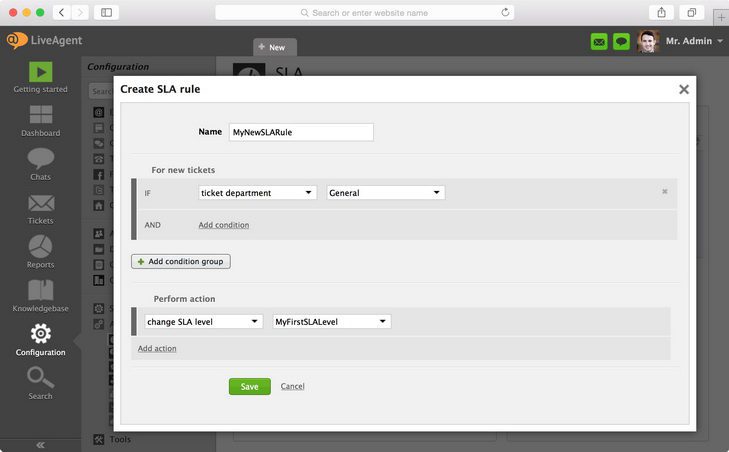 Obrázek ukazuje, jak nastavit nové podmínky a určit akci, která má být provedena