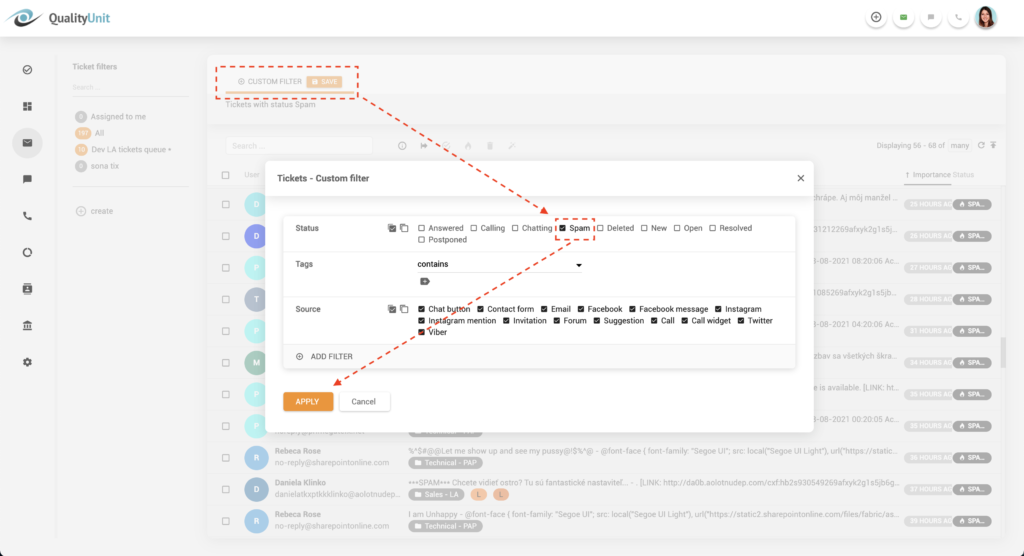 Spam filtr v LiveAgent