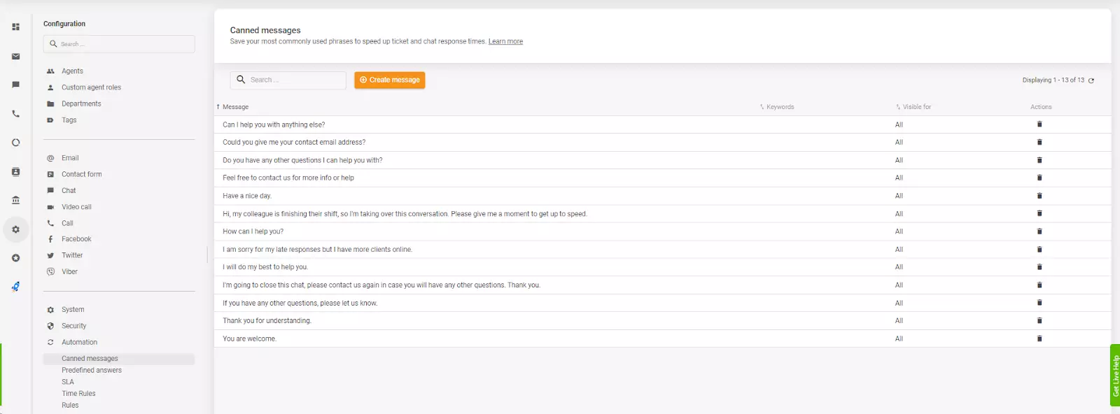 Předpřipravené odpovědi v automatizacích v rozhraní LiveAgent