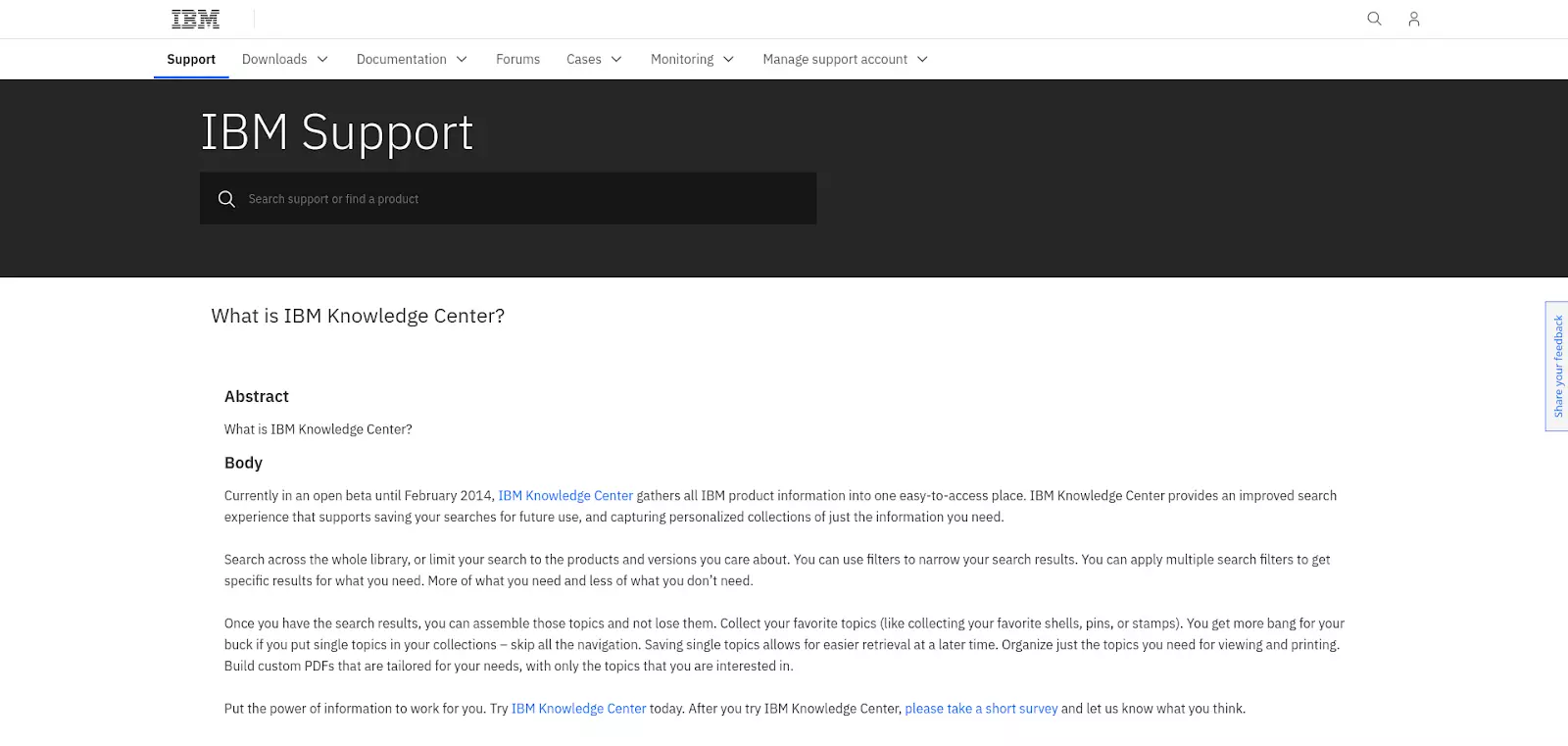Stránka znalostní báze IBM