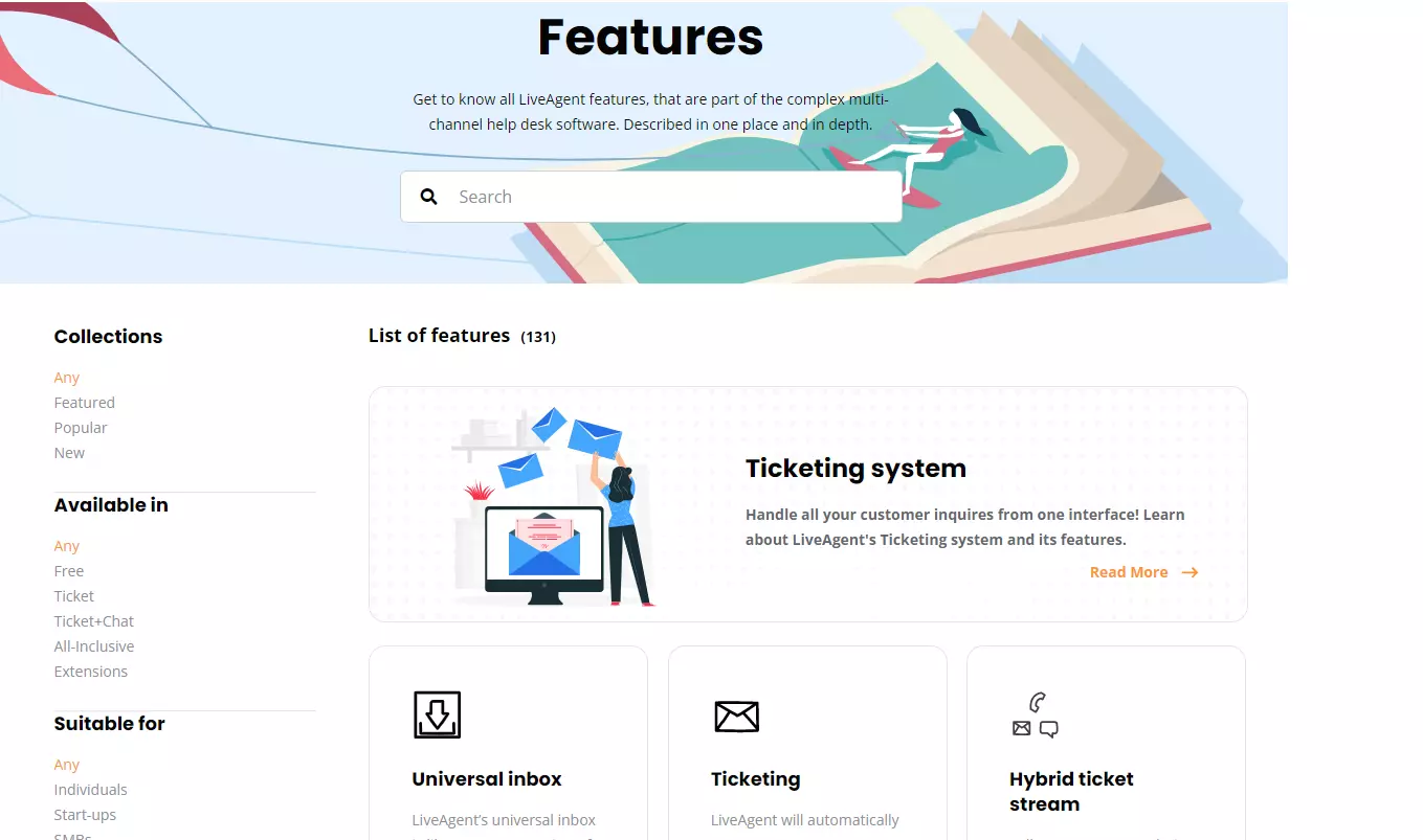 Stránka funkcí LiveAgent