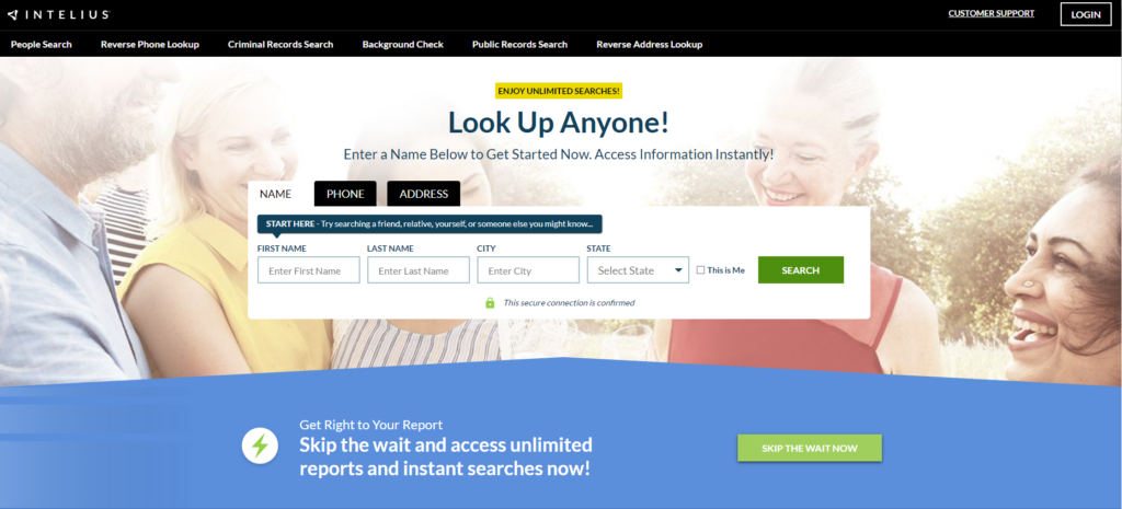 Domovská stránka Intelius