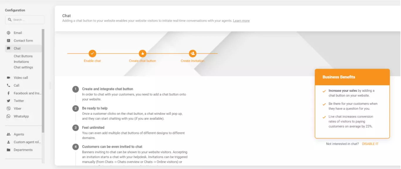 Konfigurace chatu LiveAgent
