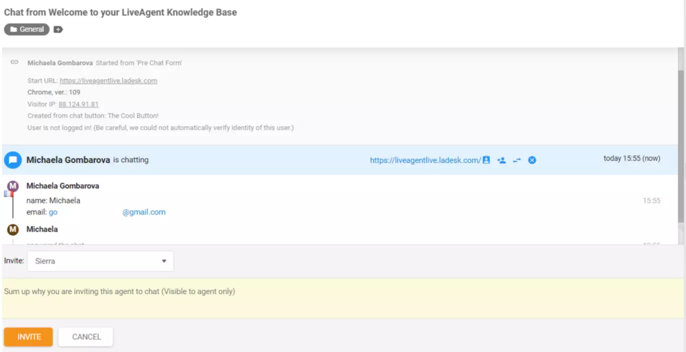 LiveAgent Agent pozván do chatu