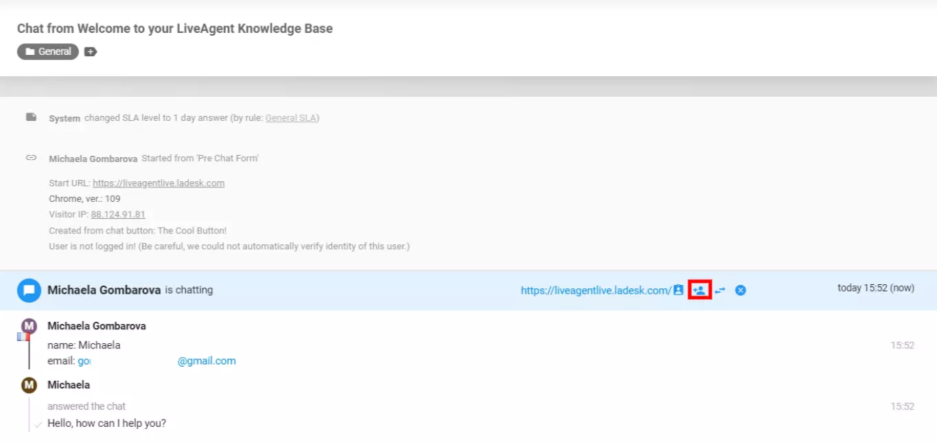 LiveAgent - pozvání kolegy do chatu