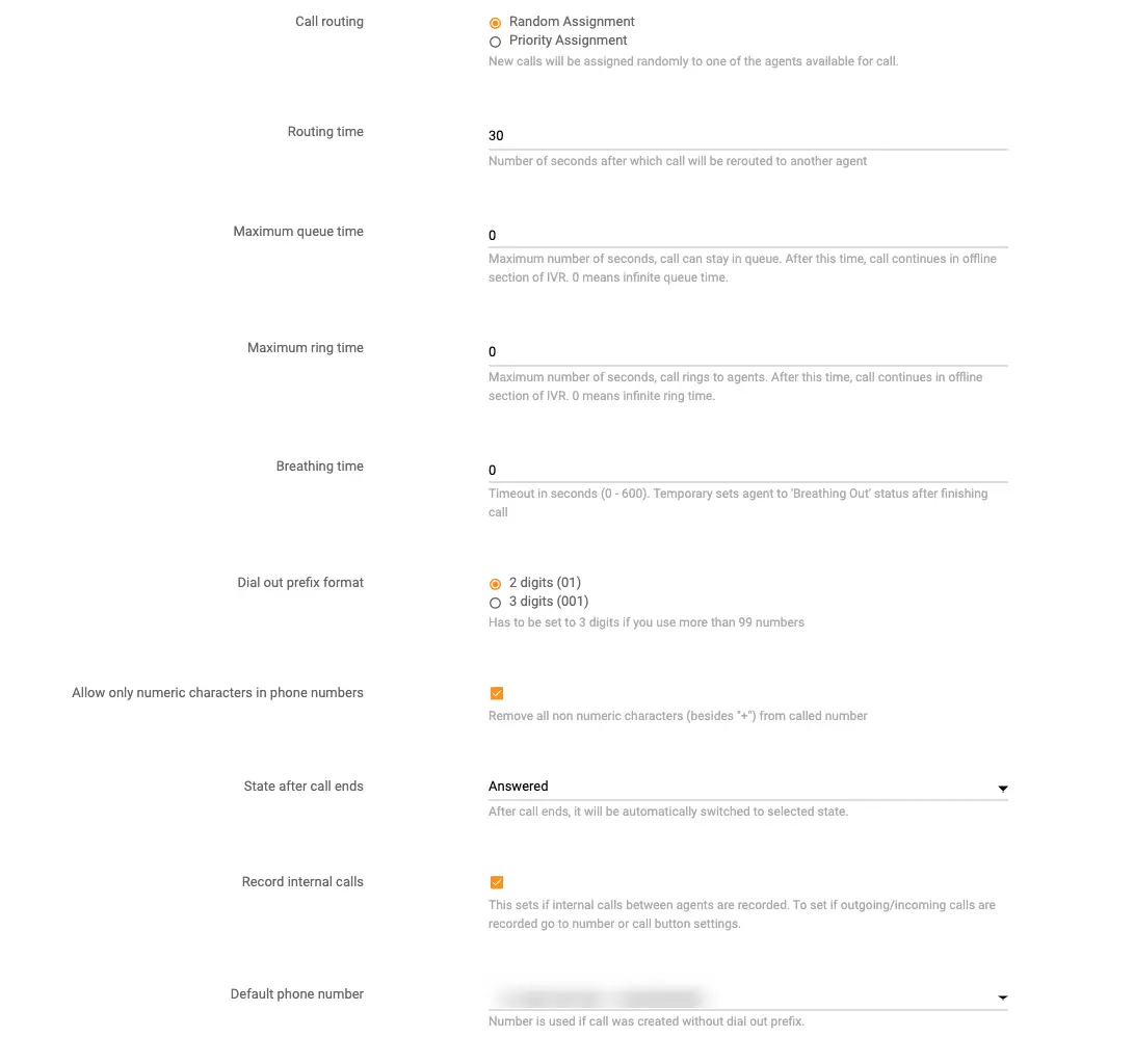 Konfigurace nastavení hovorů