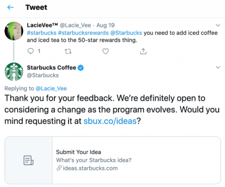 Tweet o kávě Starbucks