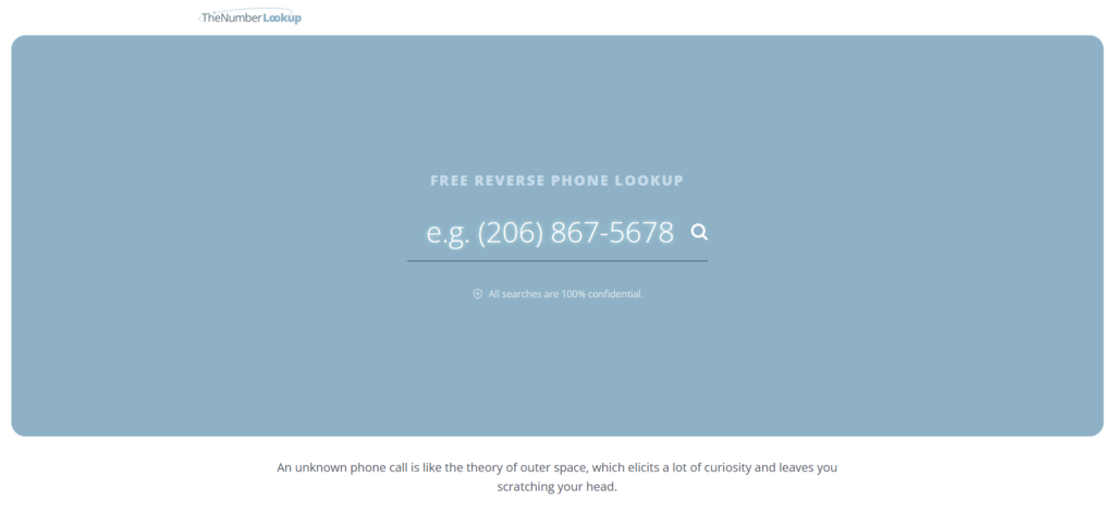 Domovská stránka TheNumberLookup