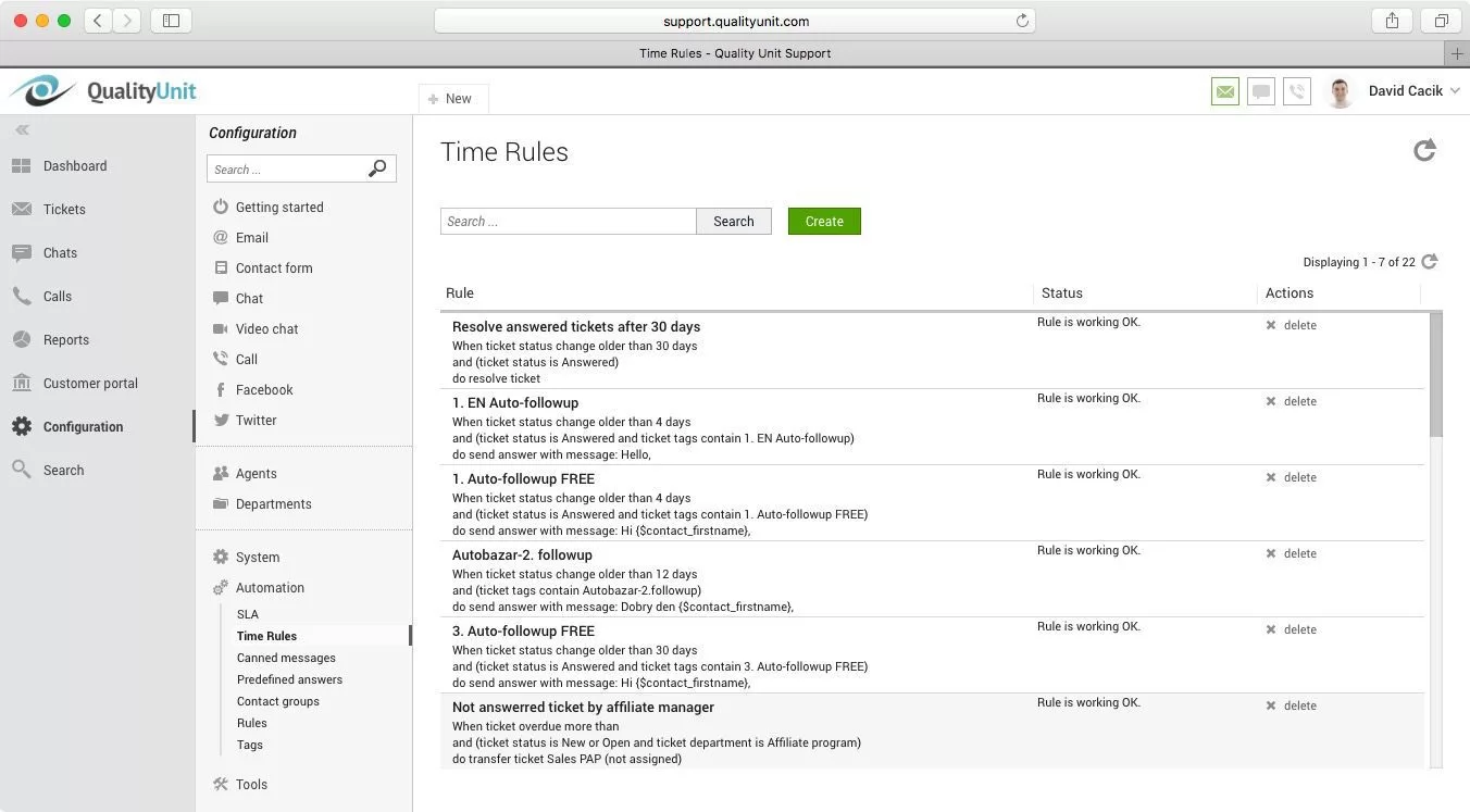 LiveAgent časová pravidla