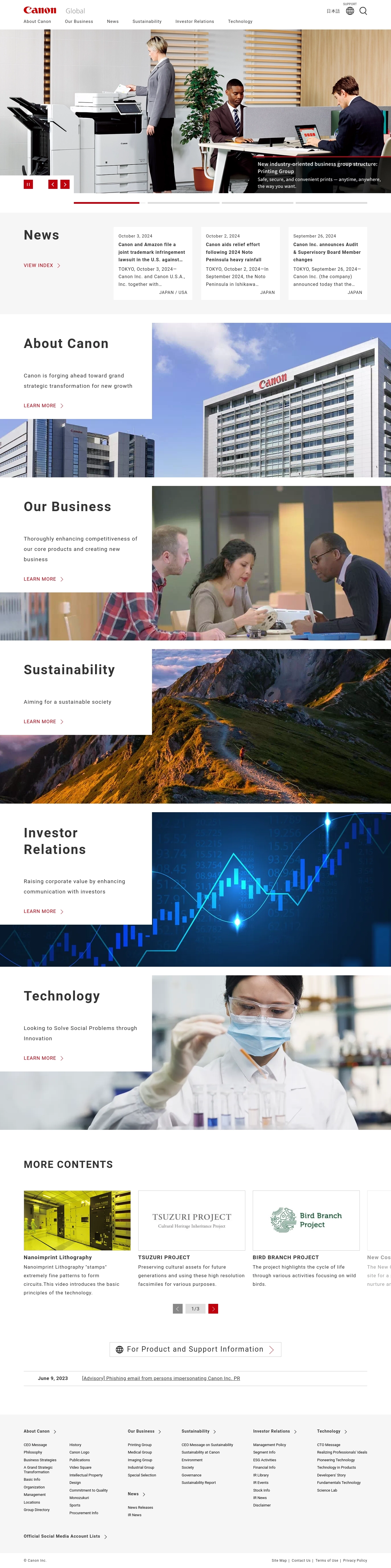 Kontakty na podporu Canon